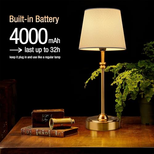 ONEWISH Cordless Lamp-Battery Operated Table lamp, 4000mAh Rechargeable, Stepless Dimmable, Small Touch Bedside Lamp with ...