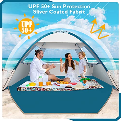 COMMOUDS Beach Tent Sun Shade for 3/4/6/8 Person, UPF 50+ Beach Sun Shelter Canopy Tent, Lightweight, Easy Set Up and Carry