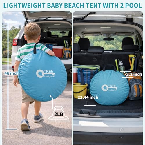 QTREE intelligence 2-IN-1 Baby Beach Tent with 2 Pool for 2 kids,74.8*41.7*35.4 inch UV Protection Sun Shelter Pop Up Play...