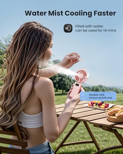 Gaiatop Portable Misting Fan, 180° Foldable Handheld, 3 Speeds USB Rechargeable, Spray Water Mist with LED Digital Displa...