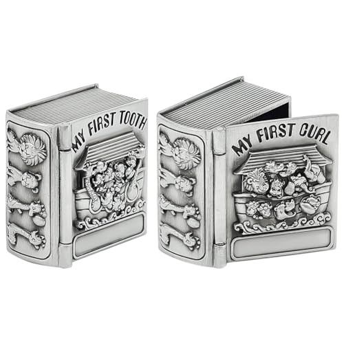 FINGERINSPIRE 2Pcs My First Curl and My First Tooth Keepsake Box Antique Silver Tooth Collection Organizer Holder My First...