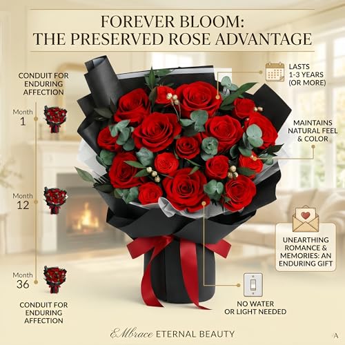 XTYFJGVA 16 Preserved Red Roses Bouquet, Flowers for Delivery, Real Roses That Last 1-3 Years, Birthday Gifts for Women, F...