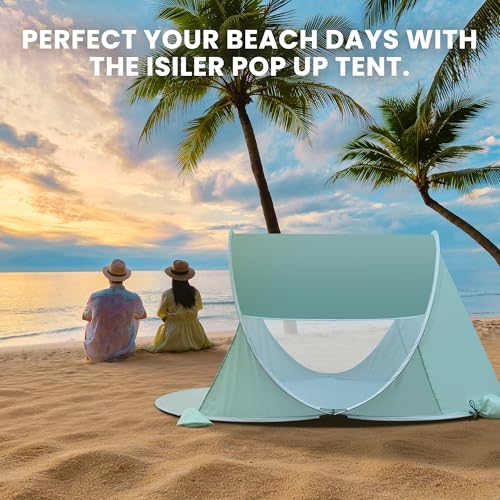 ISILER Pop Up Beach Tent, Portable Outdoor Shade Tent, UPF 50+ Beach Shelter, Easy Setup Windproof Waterproof Canopy