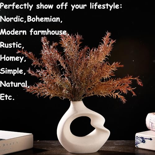 Modern White vase Set of 2,Pampas Grass Ceramic vases for Wedding Party,Aesthetic Flower Vase for Home Decor,Kitchen Table...