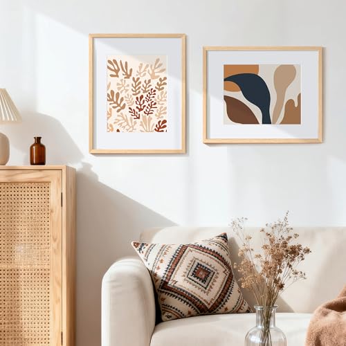 upsimples 16x20 Frames Set of 3, Natural Solid Wooden Picture Frames, Display 11x14 with Mat or 16 x 20 Without for Vertic...