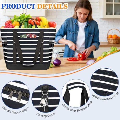HUANLANG Soft Cooler Bag Insulated for Travel,Large Insulated Grocery Bags with Zippered Top,PEVA Collapsible Food Deliver...