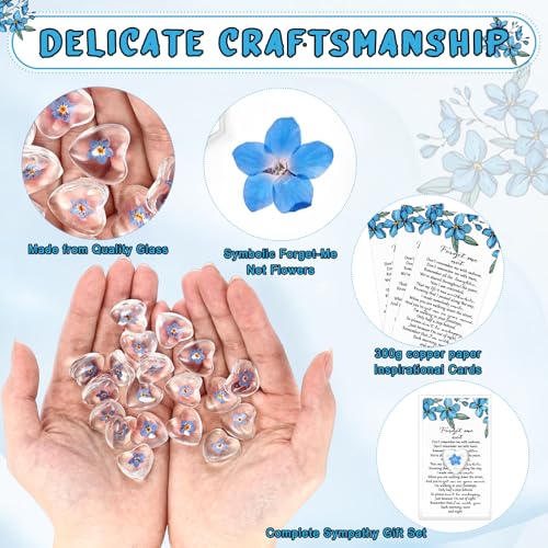 Cunno 25 Sets Forget-me-not Flower Gift Set, Heart-shaped Dried Pressed Flower Keepsakes with Sympathy Cards and Bags, Mem...