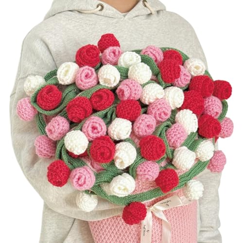 SoffMoiis Rose Flowers Bouquet Blanket, Handmade Floral Throw Blankets, Romantic Gifts for Mom, Sister, Friend for Birthda...