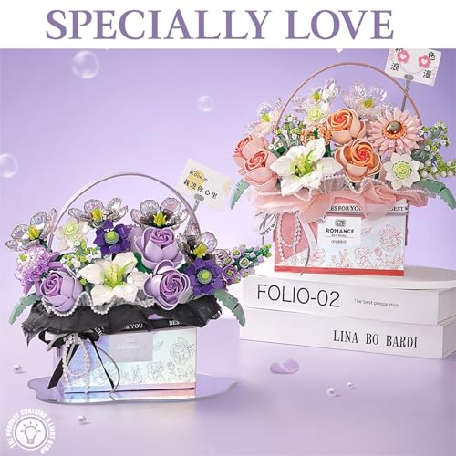 MEIEST Flower Bouquet Building Blocks Model Set,Simulation Artificial Rose Handheld Gift Box,Bonsai Plant Building Bricks ...