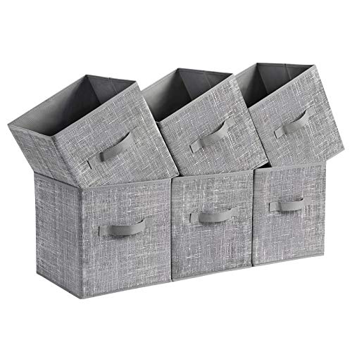 SONGMICS Storage Cubes, 11-Inch Non-Woven Fabric Bins with Double Handles, Set of 6, Closet Organizers for Shelves, Foldab...