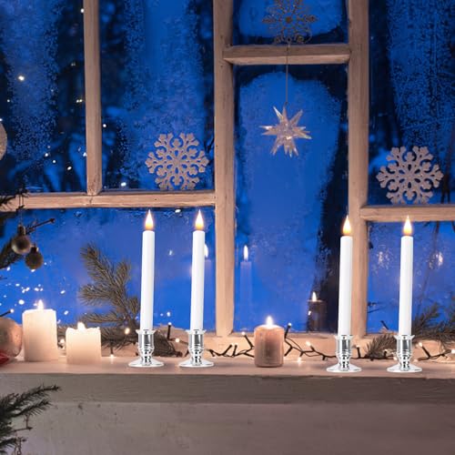 POQCCT LED Flameless Window Candles with Remote Timer 10 PCS Battery Operated Flickering Taper Candle Lights with Removabl...