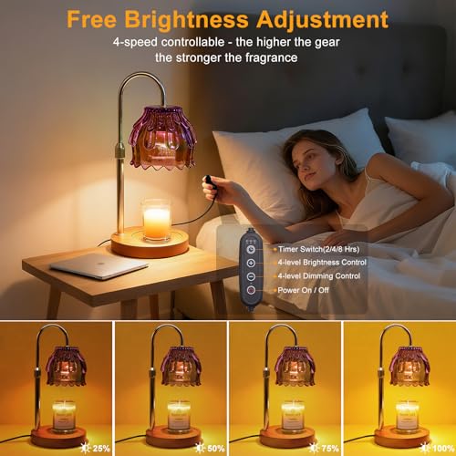 Candle Warmer Lamp with Timer and Dimmer 4-Level Dimmable Flower Light Heat Lamp for Jar Candles Adjustable Height Modern ...