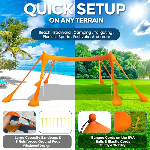 VIONMI Beach Canopy Beach Tent Pop Up Shade 10x10ft Sun Shelter UPF50+ with 8 Sandbags-2 Sand Shovel-4 Aluminum Poles-Grou...