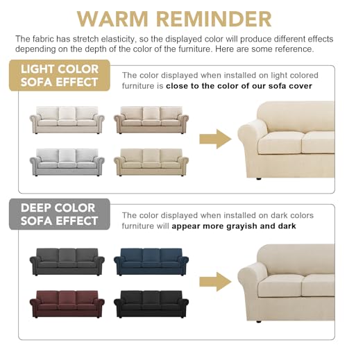 H.VERSAILTEX 4 Piece Stretch Couch Covers for 3 Cushion Couch Sofa Furniture Slipcovers Feature Upgraded Thicker Jacquard ...