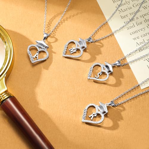 M MOOHAM Graduation Gift for Her 2026, 14K White Gold Plated CZ Graduation Cap Heart Pendant Initial Necklaces for Women T...
