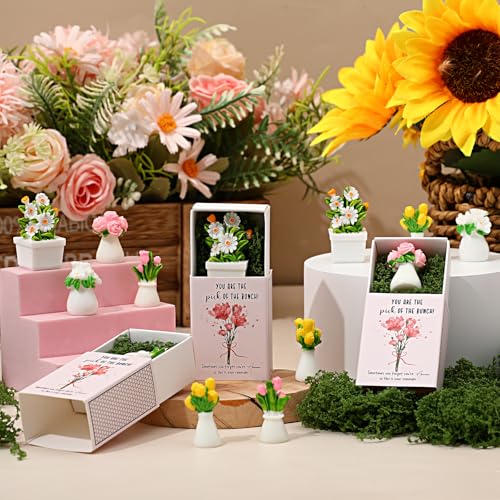 VioraWhite 36 Sets Thank You Gifts for Women Bulk Mini Tiny Flowers with Flowerpot Vase Box Motivational Office Desk Decor...