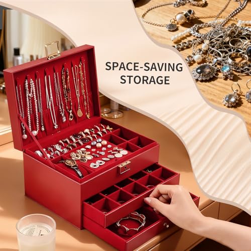 Greenfeather Jewelry Boxes for Women, Jewelry Organizer Box with Lid 3 Layers for Necklaces Rings Earrings and Bracelets B...