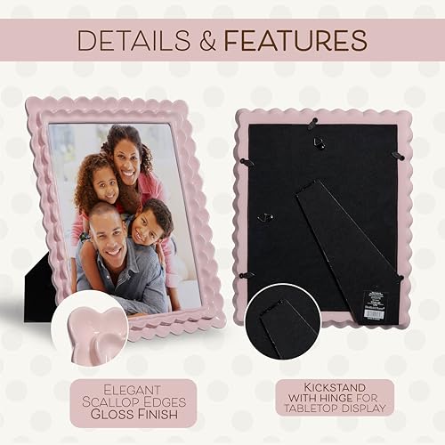 Sheffield Home Ruffle Edge Resin Picture Frame Set, Decorative Scalloped Photo Frame for Tabletop Display, 8x10, Light Pink