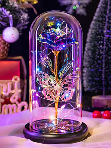 Mothers Day Flowers Gifts for Mom Women Birthday Gift Galaxy Glass Rose Forever Eternal Crystal Flowers Rose in Glass Dome...