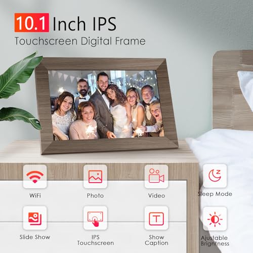 Canupdog WiFi Digital Picture Frame 10.1 Inch, IPS Touch Screen Smart Cloud Digital Photo Frame with 16GB Storage, Wall Mo...
