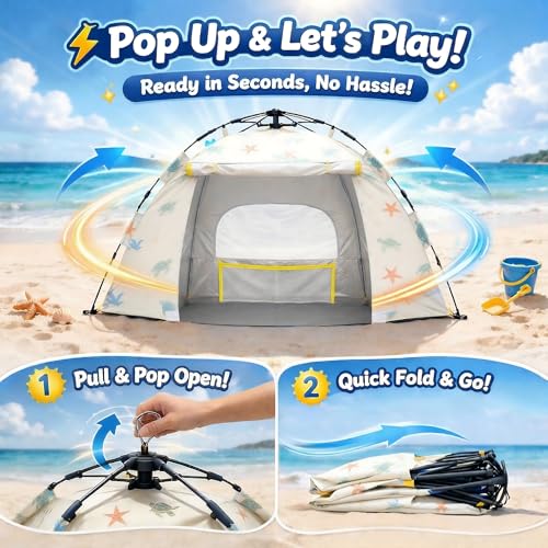 Baby Beach Tent Pop Up Sun Shelter with UPF 50+ UV Protection, Silver-Coated Interior, Breathable Mesh Ventilation, Easy S...