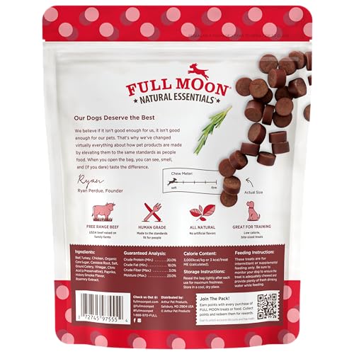 Full Moon All Natural Human Grade Dog Treats, Essential Beef Savory Bites, 14 Ounce