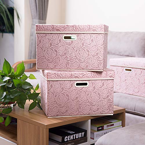 PRANDOM Larger Collapsible Storage Bin with Lid [1-Pack] Fabric Decorative Storage Box Cube Organizer Container Baskes wit...
