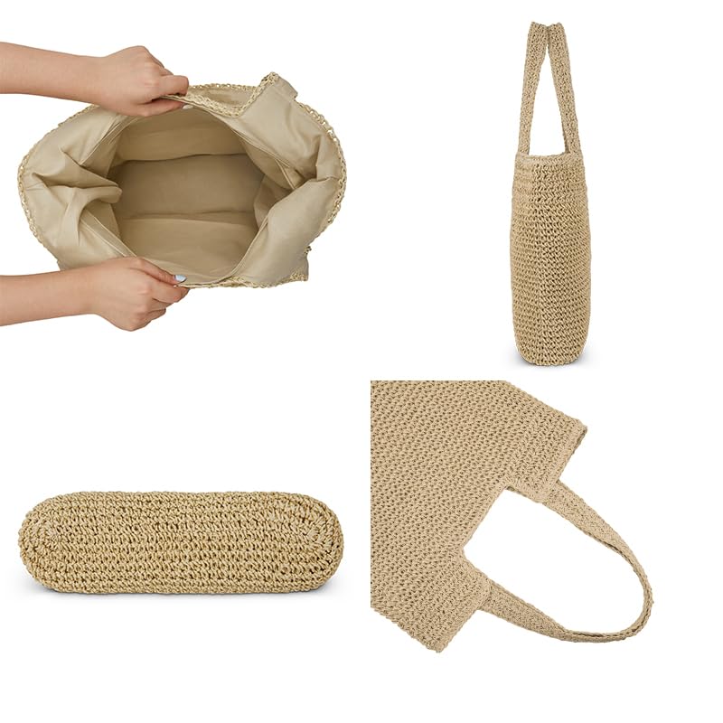 COZYOFFI Straw Beach Tote Bag: Large Summer Boho Woven Bags - Rattan Handmade Shoulder Handbags for Women