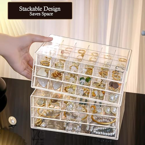 SPAKOWN Earring Organizer, Acrylic Jewelry Holder Organizer with 5 Drawers Stackable Earring Storage Case Jewelry Boxes fo...