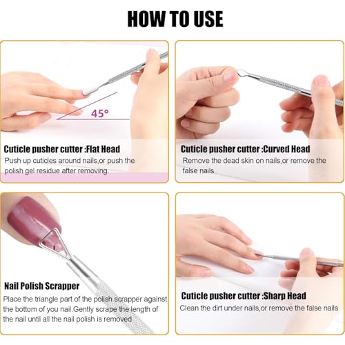 2 Pcs Stainless Steel Nail Cuticle Pusher,Cuticle Remover Manicure and Pedicure Tool for Fingernails and Toenails