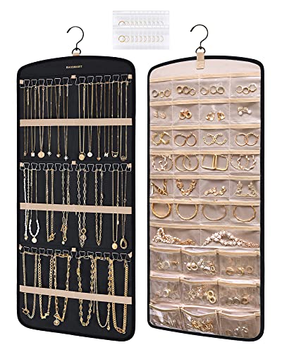 BAGSMART Hanging Jewelry Organizer, Necklace Holder Anti-tangle Earrings Rings Hanger with 20 Jewelry Bags Travel Storage ...