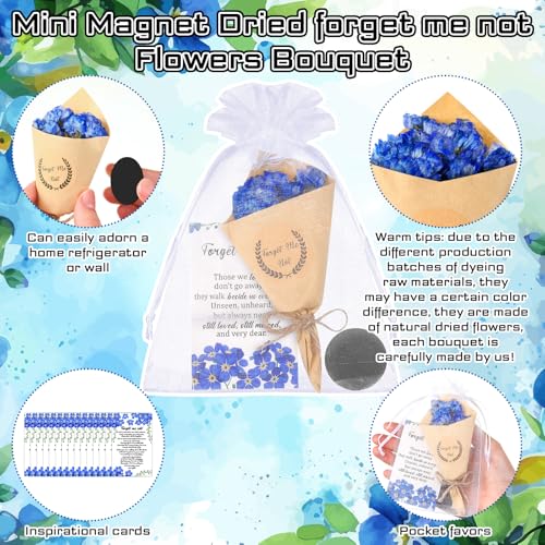 Suncalla 30 Sets Funeral Favors for Guest Forget Me Not Dried Flowers Bouquets Mini Magnet Dried Flower Bouquets with Card...