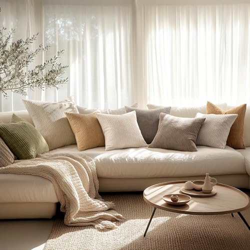 MIULEE Spring Pack of 2 Corduroy Pillow Covers Soft Soild Cushion Cases Decorative Square Throw Pillow Covers Cream White ...