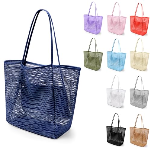 Frenou Mesh Tote Beach Bag For Women Fairycore Hobo Bag,Shoulder Bag Casual Crochet Bags Navy