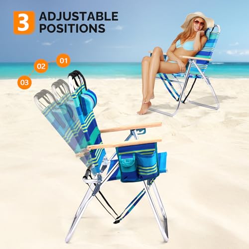 VINGLI Aluminum 17" Backpack Beach Chair – Tall Beach Chairs for Adults, Portable with Adjustable Straps, 3-Position Recli...