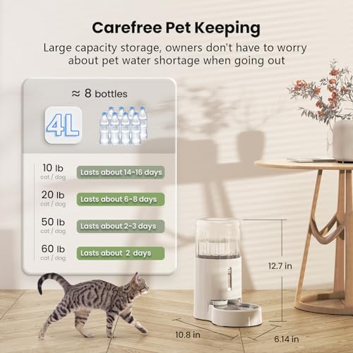 CZPET 4L Pet Water Dispenser Without Electricity Unplugged Automatic Water Bowl Dispenser Gravity Water Dispenser for Cats...