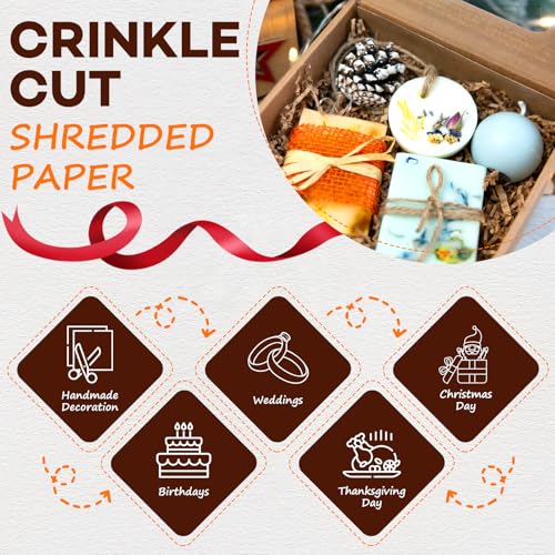 RowinsyDD 2LB Kraft Crinkle Paper Filler, Brown Cut Shredded Paper for Gift Baskets Packaging Wrapping Cushion Stuffing Bo...