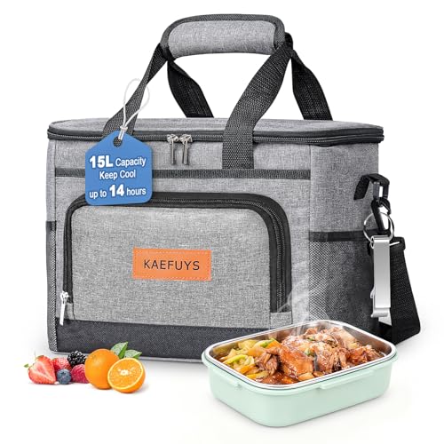 Insulated Cooler Bag for Men Women, 15L Soft Cooler Bag with Adjustable Shoulder Strap, Leakproof for Work, Camping, Trave...