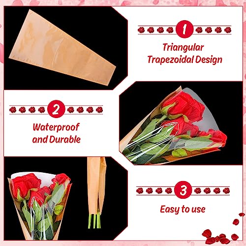 Whaline 50Pcs Flower Wrapping Bags Mother's Day Kraft Paper Floral Packing Sleeves Bouquet Bags Clear Flower Wrapping Slee...