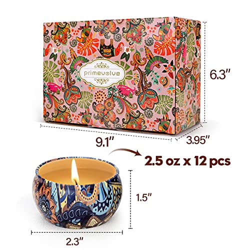 Mothers Day Gift Candles Set for Her Women, Primevolve 12 Pack Travel Tin Aromatherapy Candles for Home Scented, Perfect f...