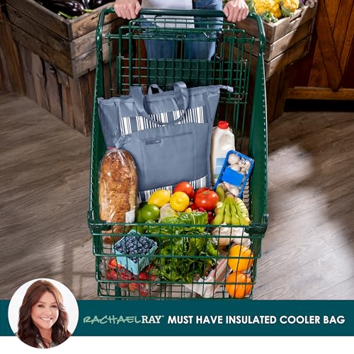 Rachael Ray Chillout Soft Cooler Bag, Large Reusable Insulated Grocery Bag with Zippered Top, Travel Tote for Hot or Cold ...