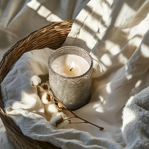 LA JOLIE MUSE Linen Cotton Oasis Scented Candle - Cotton, Jasmine & Warm Musk | 6 oz Natural Soy Wax | 40 Hours Clean Burn...