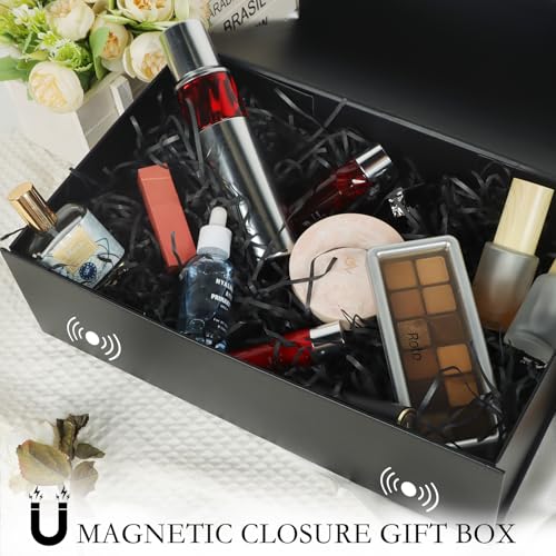 LFBOX Black Gift Box with Magnetic Lids 13.8x8.3x4.4 in, Large Bridesmaid Groomsman Proposal Boxes, Rectangle Storage Box ...