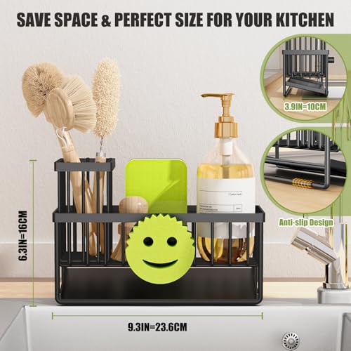 MURLONG Kitchen Sink Organizer,Sink Caddy Organizer with Removable Brush Holder,Self-Draining Countertop Organizers and St...