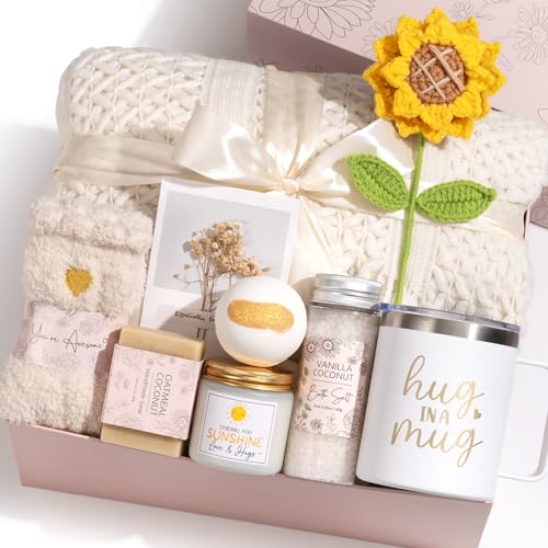 Mothers Day Birthday Gifts for Women Self Care Get Well Soon Gift Basket, Spa Care Package Thinking of You Sunflower Gift...