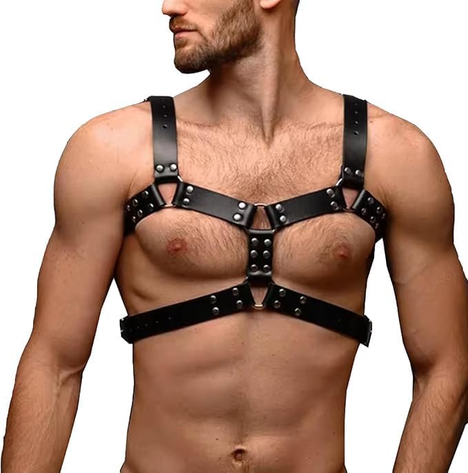 Men's PU Leather Chest Harness – Adjustable Shoulder Belt for Fashion Styling, Costume Accessory for Festivals, Cosplay, S...