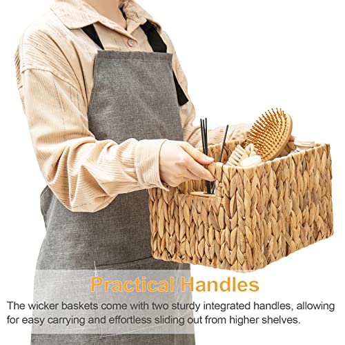 ELONG HOME Water Hyacinth Rectangular Wicker Baskets, 12" Wicker Basket 2 Pack, Woven Storage Baskets with Handles