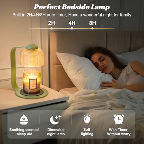 Shang Chiang Candle Warmer Lamp with Clear Glass Globe and Timer & Dimmable Light - Jar Candle Melter Green Minimalist Met...