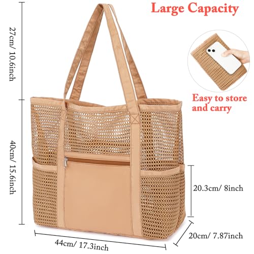 Fammart Mesh Beach Bag for Women, Casual Hobo Bags Large Beach Tote for Pool Travel Cruise Vacation Essentials