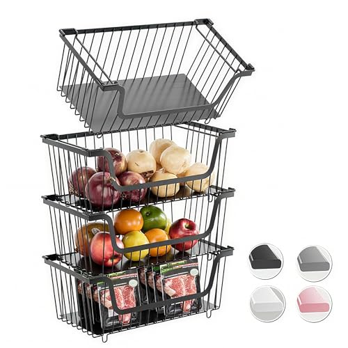 GAOKASE 4 Pcs Stackable Wire Baskets for Pantry Organizers and Storage,Vegetable Fruit Basket for Countertop,Kitchen Stora...